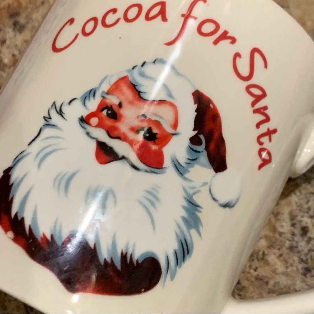 Cocoa For Santa 12 oz Mug by Kringles Kitchen VGUC Cream Ceramic Santa Face
